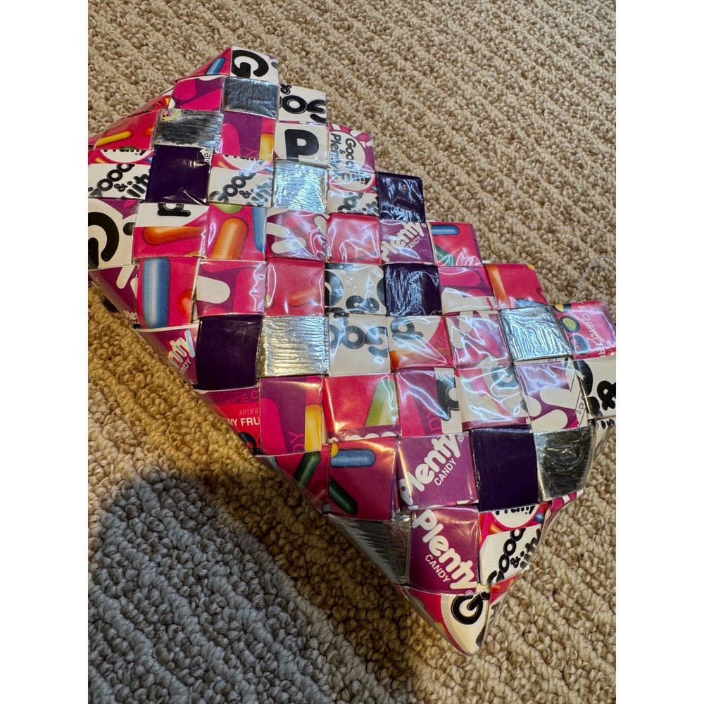 Nahui Ollin‎ Good & Plenty Candy Wrapper Woven Wristlet Clutch Bag Pink Purple